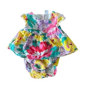 Baby Gap Floral Dress with Bloomers Size 6-12 Months E Floral Set Ivory Frost